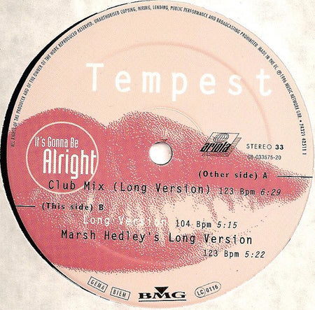 Tempest : It's Gonna Be Alright (12", Maxi)