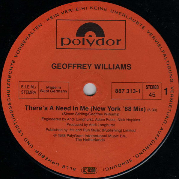 Geoffrey Williams : There's A Need In Me (12")