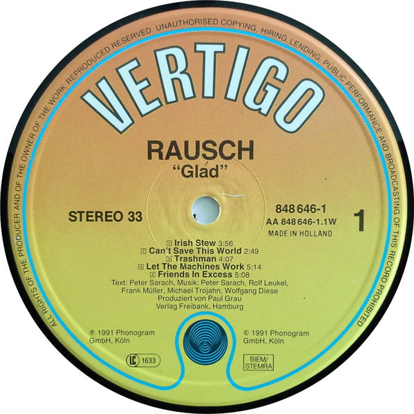 Rausch : Glad (LP, Album)