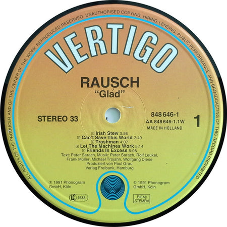 Rausch : Glad (LP, Album)
