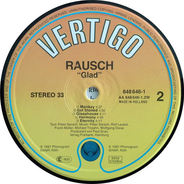 Rausch : Glad (LP, Album)