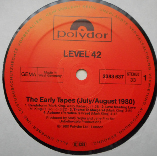 Level 42 : The Early Tapes · July/Aug 1980 (LP, Album, Com)