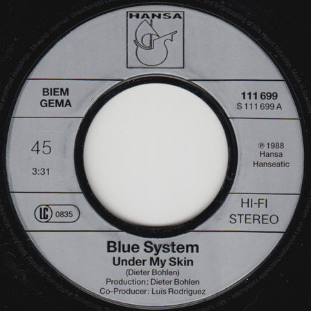 Blue System : Under My Skin (7", Single)
