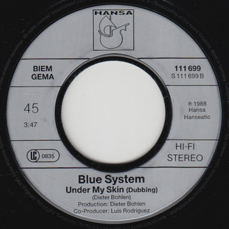 Blue System : Under My Skin (7", Single)