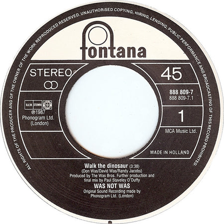 Was (Not Was) : Walk The Dinosaur (7", Single, Bla)
