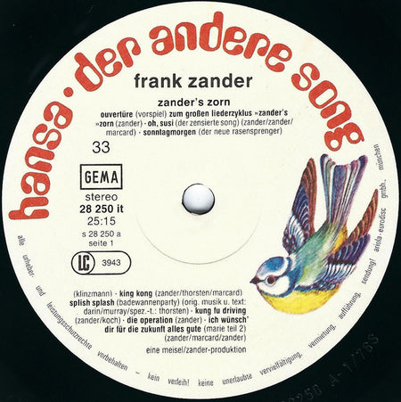 Frank Zander : Zander's Zorn (LP, Album, Gat)