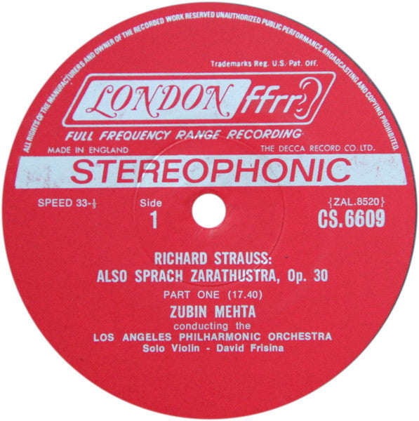 Richard Strauss, Los Angeles Philharmonic Orchestra, Zubin Mehta : Also Sprach Zarathustra (LP, Album)