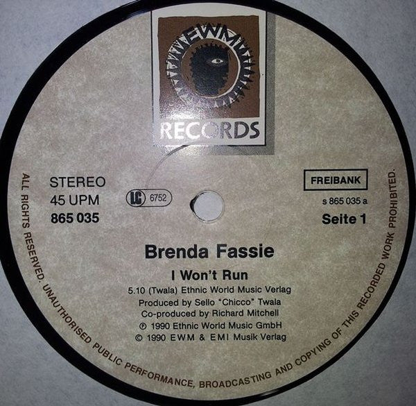 Brenda Fassie : I Won't Run (12", Maxi)