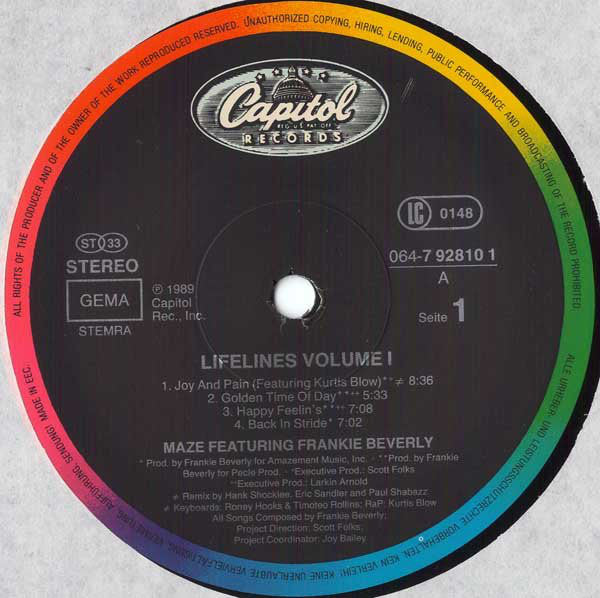 Maze Featuring Frankie Beverly : Lifelines Vol. 1 - The Greatest Hits Of (LP, Comp)