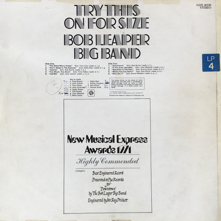 Bob Leaper Big Band : Try This On For Size (LP, Album)