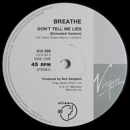 Breathe (3) : Don't Tell Me Lies (12")