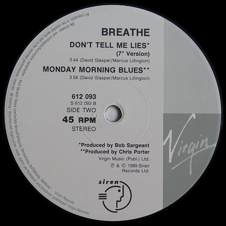 Breathe (3) : Don't Tell Me Lies (12")