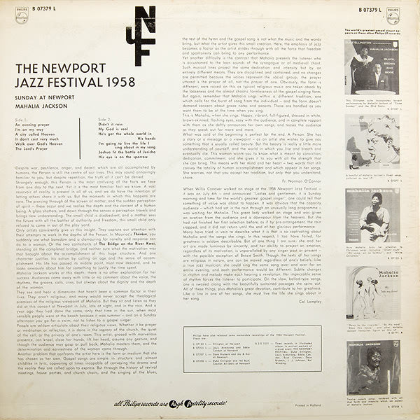 Mahalia Jackson : The Newport Jazz Festival 1958 - Sunday At Newport (LP, Album)