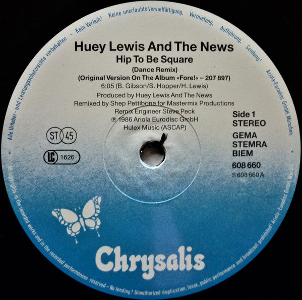 Huey Lewis & The News : Hip To Be Square (12", Maxi)