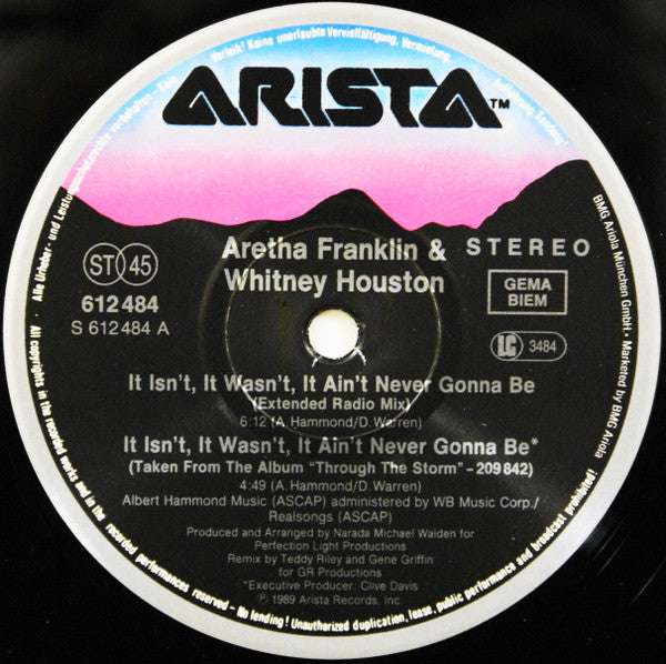 Aretha Franklin & Whitney Houston : It Isn't, It Wasn't, It Ain't Never Gonna Be (12", Maxi)