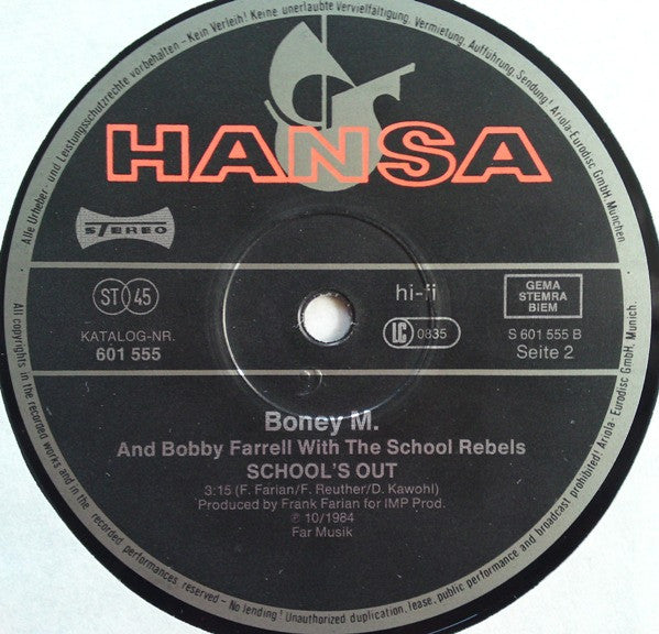 Boney M. And Bobby Farrell With The School Rebels : Happy Song (Clubmix) (12", Maxi, Bar)