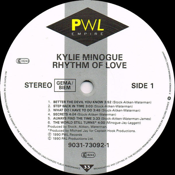 Kylie Minogue : Rhythm Of Love (LP, Album)