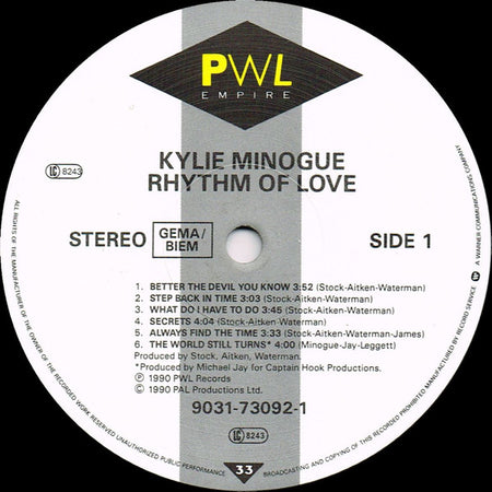 Kylie Minogue : Rhythm Of Love (LP, Album)