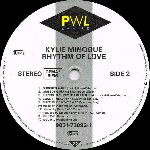 Kylie Minogue : Rhythm Of Love (LP, Album)