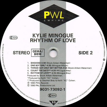 Kylie Minogue : Rhythm Of Love (LP, Album)