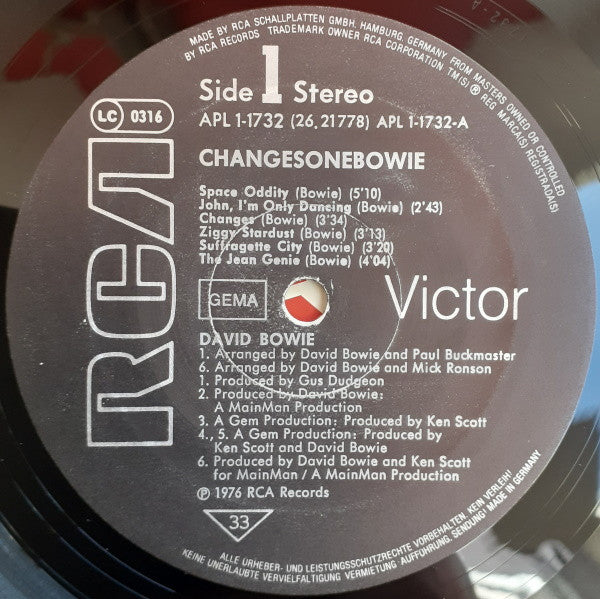 David Bowie : ChangesOneBowie (LP, Comp, RE, Bla)