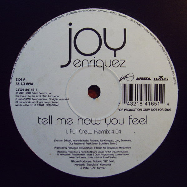 Joy Enriquez : Tell Me How You Feel (12", Promo)