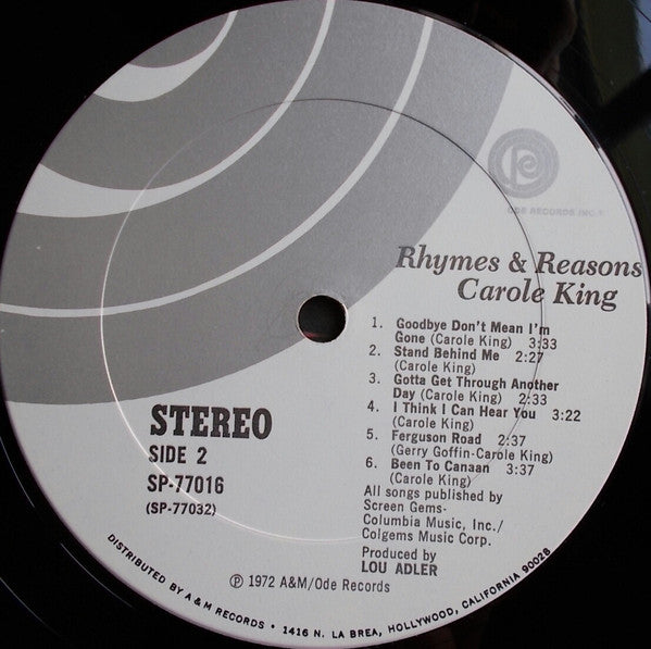 Carole King : Rhymes & Reasons (LP, Album, Pit)