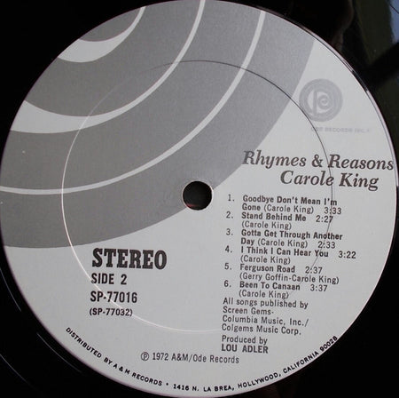 Carole King : Rhymes & Reasons (LP, Album, Pit)