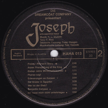 Andrew Lloyd Webber And Tim Rice, Trude Haagen : Joseph And The Amazing Technicolor Dreamcoat (LP)