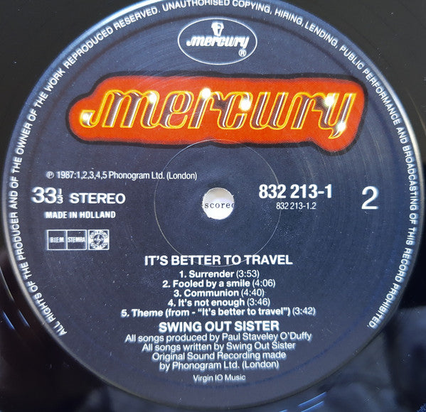 Swing Out Sister : It's Better To Travel (LP, Album, Cop)