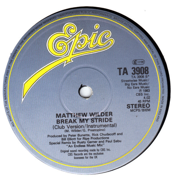 Matthew Wilder : Break My Stride (Extended Remix) (12", Single, PRS)