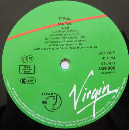 T'Pau : Sex Talk (Live) (12", Single)
