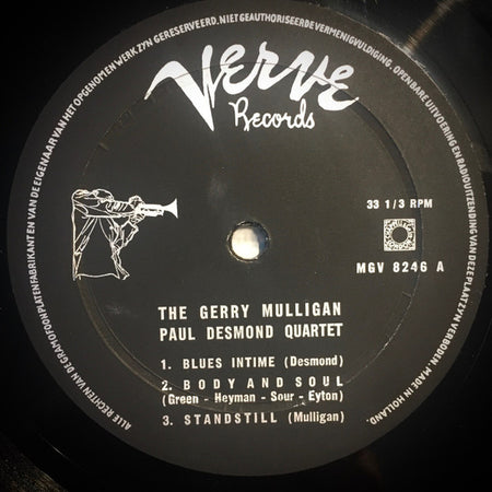 Gerry Mulligan - Paul Desmond Quartet : Gerry Mulligan - Paul Desmond Quartet (LP, Album, Mono)