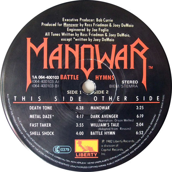 Manowar : Battle Hymns (LP, Album)