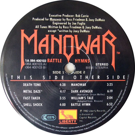 Manowar : Battle Hymns (LP, Album)