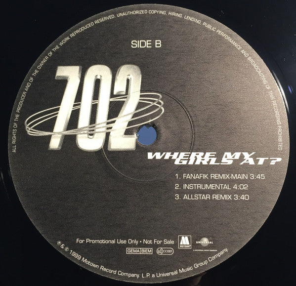702 : Where My Girls At? (12", Maxi, Promo)