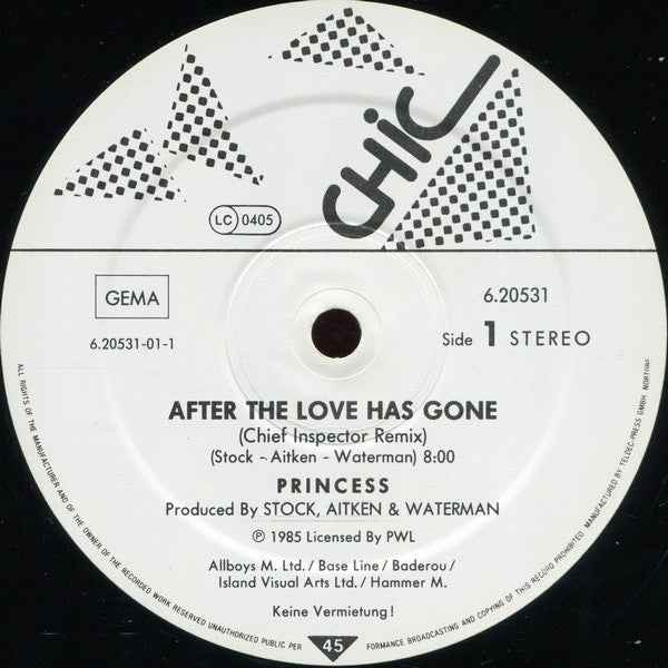 Princess : After The Love Has Gone (Chief Inspector Remix) (12", Maxi)