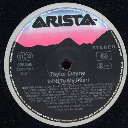 Taylor Dayne : Tell It To My Heart (LP, Album)