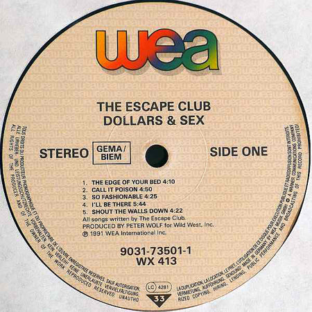 The Escape Club : Dollars And Sex (LP, Album)