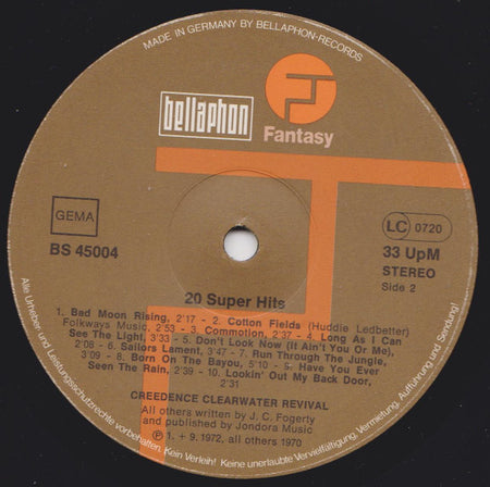 Creedence Clearwater Revival : 20 Super Hits (LP, Comp, RE)