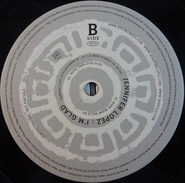 Jennifer Lopez : I'm Glad (Who Da Funk & Murk Remixes) (12", Promo)