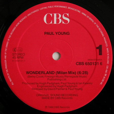 Paul Young : Wonderland (Milan Mix) (12", Maxi)