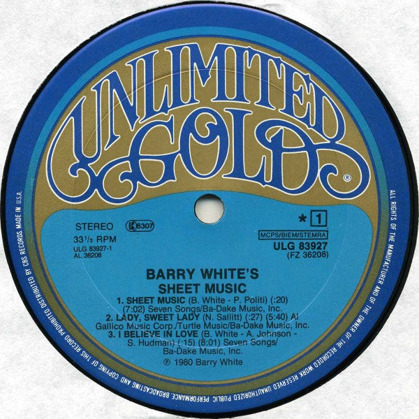 Barry White : Barry White's Sheet Music (LP, Album)