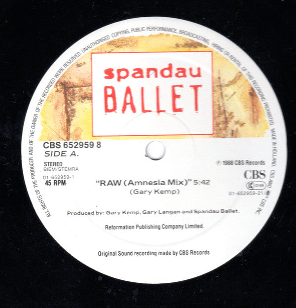 Spandau Ballet : Raw (Amnesia Mix) (12", Maxi)