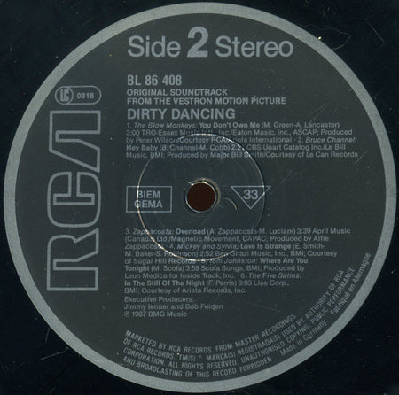 Various : Dirty Dancing (Original Soundtrack From The Vestron Motion Picture) (LP, Album, Comp)