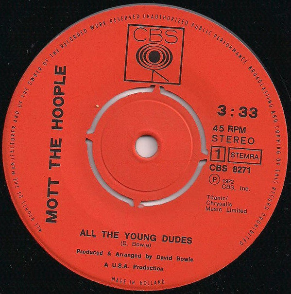 Mott The Hoople : All The Young Dudes / One Of The Boys (7", Single)