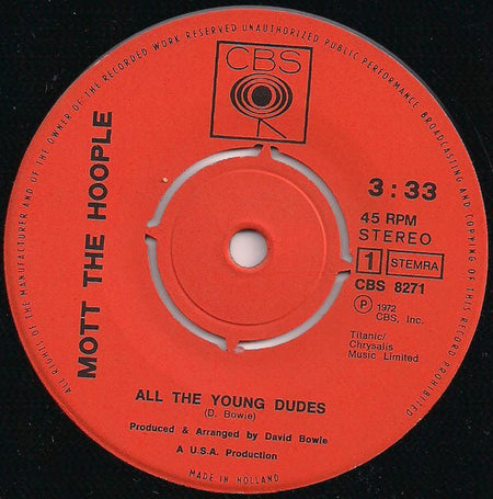 Mott The Hoople : All The Young Dudes / One Of The Boys (7", Single)