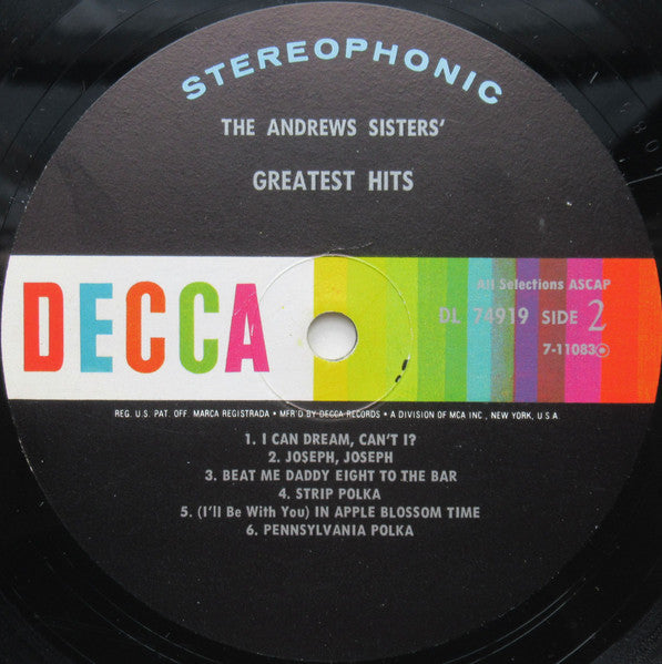 The Andrews Sisters : The Andrews Sisters' Greatest Hits (LP, Comp, Glo)