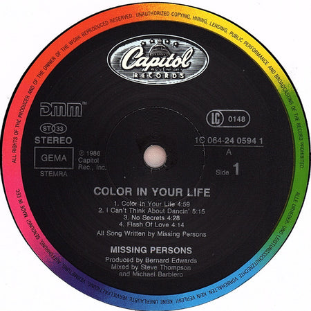Missing Persons : Color In Your Life (LP, Album)