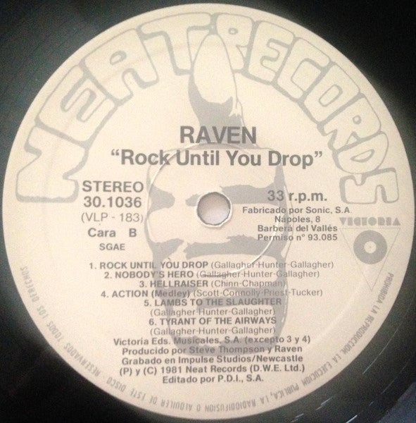 Raven (6) : Rock Until You Drop (LP, Album, RE)